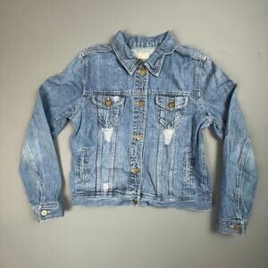 Mudd Distressed Denim Jacket Women L Light Wash